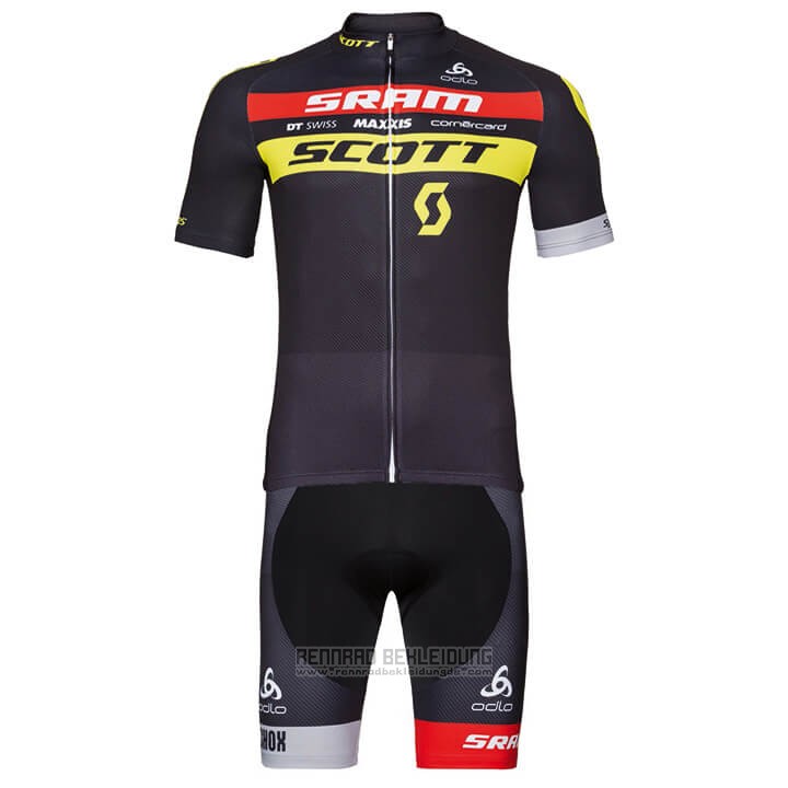 2018 Fahrradbekleidung Scott Sram Shwarz Trikot Kurzarm und Tragerhose